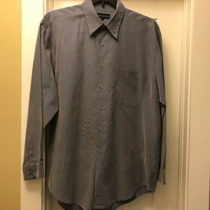 Iridescent blue long sleeve button down shirt